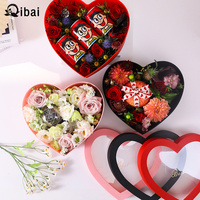 Caja de Regalo en Forma de Corazón de Color Sólido Qibai, Caja de Dulces para Boda con Doble Cubierta Transparente de PVC, Jabón de Flores para el Día de San Valentín