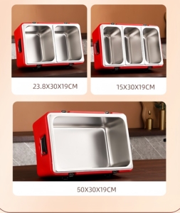 Conteneurs isothermes rectangulaires en acier inoxydable à trois compartiments de <span class=keywords><strong>40</strong></span> L pour le maintien au chaud et la conservation des aliments - Product Image 2