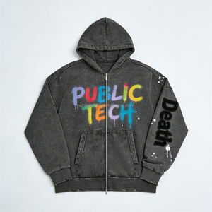 Sudadera con capucha para hombre con cremallera, estilo urbano, 420 g/m², 100% algodón, corte holgado, estampado a mano, bordado 3D, lavado ácido, efecto desgastado, OEM/ODM personalizado - Product Image 1
