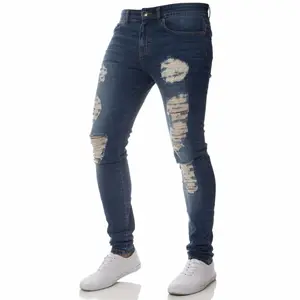 Pantaloni jeans da uomo in denim bianco nero e jeans strappati strappati strappati elasticizzati personalizzati pantaloni per uomo