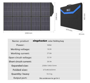 Panel Solar de 18V 500W, Panel Solar de Silicio Monocristalino, Panel Solar Plegable Portátil, Sistema de Generación de Energía Móvil para Barcos - Product Image 1