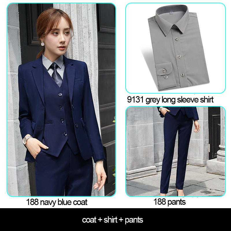 Navy blue women's coat+pants+grey shirt