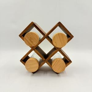 Organizador de Especias de Bambú con 6 Compartimentos Tipo Rejilla con Tapa, Organizador de Almacenamiento de Cocina para Escritorio - Product Image 1