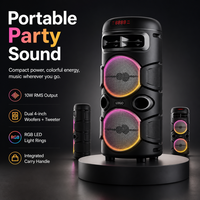 Speaker Portabel HANSUO HS-TD04B4 Dual 4 Inch dengan Baterai 1800mAh, Lampu RGB, USB, FM, Rekaman, dan Remote Control