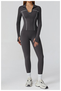Conjunto <span class=keywords><strong>Deportivo</strong></span> de 4 Piezas para Mujer con Logo Personalizado Ropa Activa para Yoga <span class=keywords><strong>Crop</strong></span> <span class=keywords><strong>Top</strong></span> de <span class=keywords><strong>Manga</strong></span> <span class=keywords><strong>Larga</strong></span> Leggings Tallas Grandes para Gimnasio y Fitness - Product Image 4