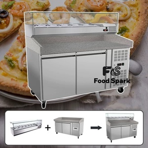 Bar <span class=keywords><strong>à</strong></span> salades Table de travail pour petit <span class=keywords><strong>comptoir</strong></span> Table de préparation de sandwichs en métro d'occasion Pizza réfrigérée Réfrigérateur avec dessus en marbre Buffet Vente - Product Image 1