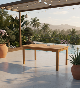 Table rectangulaire en teck haut de gamme pour l'extérieur, conçue pour les jardins, patios et complexes hôteliers haut de gamme, avec une qualité durable et un design raffiné. - Product Image 4