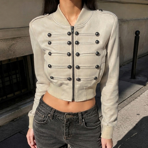 Button Down Ribbed <b>Patchwork</b> Cropped Jacket, Knit Short Jacket, Casual Long Sleeve <b>Top</b>, Y2K Retro Streetwear Fashion - Product Image 2