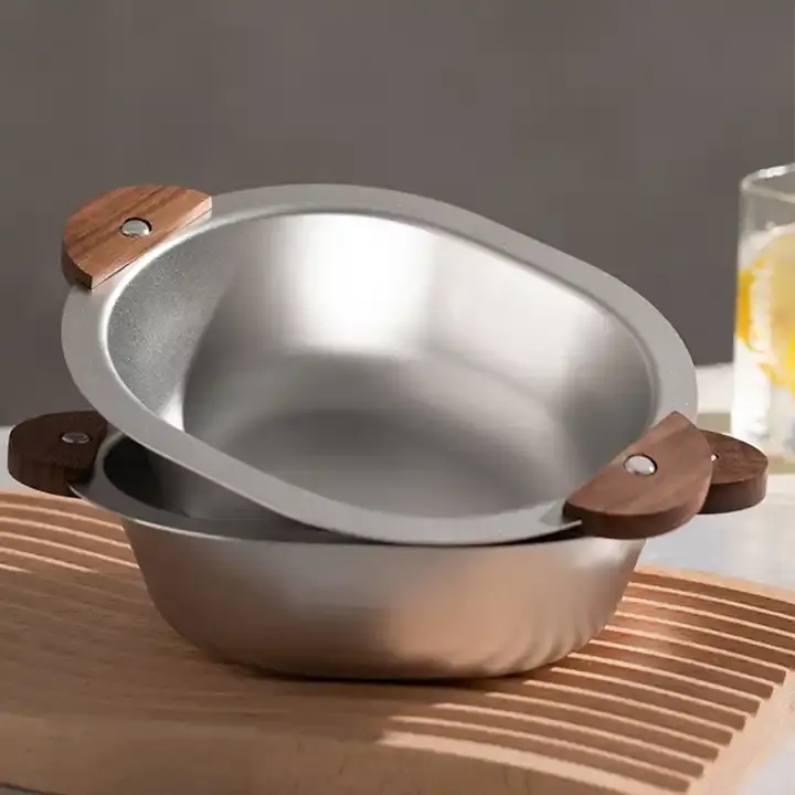Vaisselle multi-usages en acier inoxydable pour enfants forme ovale argentée bol à nouilles ramen mignon bols à mélanger en métal à vendre