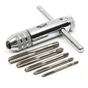 Ratchet T-Handle Adjustable Tap Wrench Set With 5pcs M3-M8 3mm-8mm Machine Screw Thread Metric Plug T-shaped Tap