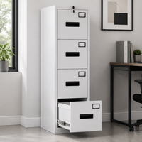 Armoire de classement en acier blanche à 4 tiroirs avec serrure centrale et porte-étiquettes pour le rangement de documents de format A4 et légal au bureau