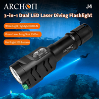 Lampe de plongée ARCHON J4 rechargeable, étanche à 200 m, lumière sous-marine blanche/verte/rouge 3-en-1, 3500 lumens, recherche sous-marine