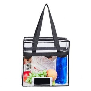 Sac fourre-tout transparent en PVC imperméable pour femme avec fermeture éclair, design personnalisable - Accessoire de shopping toutes saisons - Product Image 2