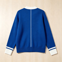 Pull en tricot pour femme de haute qualité, logo personnalisé, broderie en chenille, fabrication directe d'usine, cardigan bleu d'hiver
