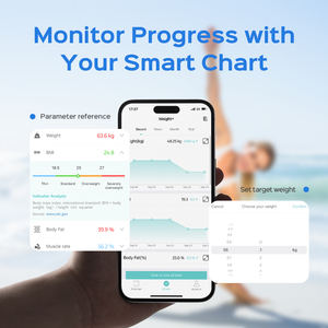 Balance numérique intelligente <span class=keywords><strong>connectée</strong></span> 180 kg/400 lb, affichage en verre trempé en plastique, balance de pesée corporelle, de graisse et d'IMC - Product Image 3