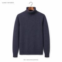 Pull à col roulé pour homme de haute qualité, bleu marine, tricot fin, manches longues, bordure côtelée, usine OEM ODM