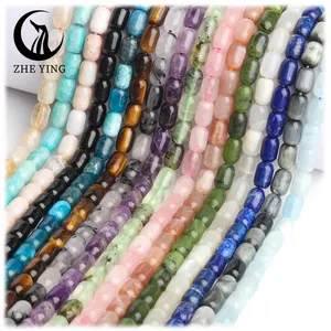 Zhe Ying 6x9mm barrel beads natural stone 6mm gemstone oval rice barrel drum beads jade barrel beads for jewelry making