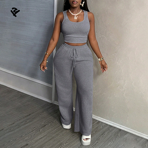 F240536 Ensemble de <span class=keywords><strong>Jogging</strong></span> 3 Pièces à Jambes Larges pour Femmes, Taille Plus, Haut Court Ample et Pantalon, Vêtements de Créateur Streetwear - Product Image 4