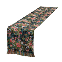Chemin de table ROYA unique, vintage, pour mariage, maison, hôtel, en polyester/coton, écologique, tissé jacquard épaissi, avec pompons, imperméable