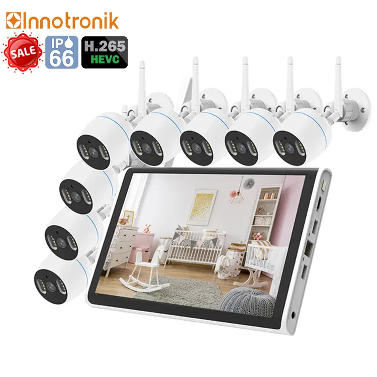 Innotronik 3MP 10.1 Lcd Network Video Recorder Surveillance Smart Wireless Nvr Kit H 265 Wifi Kit 8 Channel Cctv Camera Set Syst