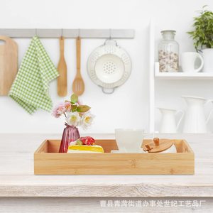Plateau de service en bambou Yiyi 40x28 cm et 46x33 cm, rectangulaire, à double poignée, pour cuisine et salle à manger - Product Image 2