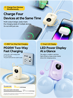 Batterie externe HYTO 22,5 W à charge rapide avec 3 câbles intégrés Type-C, Lightning, USB, écran LED, chargeur portable pour iPhone et Android
