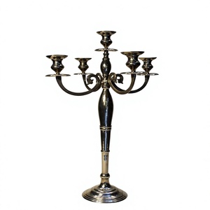 5 Arms <b>Silver</b> Candelabra Table Centerpiece Display Heat Resistance Metal Candle Stand For <b>Candlestick</b> Event Supplies Home Decor - Product Image 1