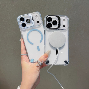 Coque de téléphone transparente avec support magnétique pour caméra et pare-chocs renforcé pour iPhone 17 16 15 14 Pro Max, avec support d'objectif métallique et dos en verre transparent - Product Image 2