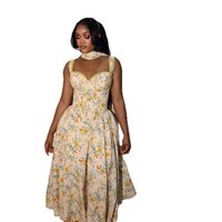 Robe longue décontractée d'été pour femme, coupe trapèze, taille haute, sans col, avec bretelles à ruban, motif floral tissé, antistatique, pour invitées