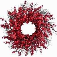 Corona Navideña Roja con Racimos de Bayas de Dos Tonos y Ramas Naturales de 18 Pulgadas OEM