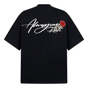 High Quality Custom Rose Letter Embroidered Silk Screen Printed Fleece 350g Streetwear Short Sleeve Men's Loose <strong>T</strong>-<strong>Shirt</strong> - Product Image 1