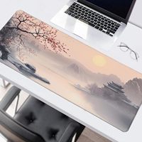 Bantalan Mouse Gaming dasar karet anti selip tepi jahit bunga sakura Jepang tersedia untuk penggunaan kantor & Rumah