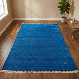 Alfombra Rectangular Grande de Lana Azul Vintage Hecha a Mano, Estilo Lori Gabbeh, para Comedor y Decoración del Hogar - Product Image 3
