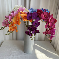 Fleurs artificielles Phalaenopsis en velours pêche, 8 têtes, effet toucher réel, fausses orchidées pour la décoration intérieure, mariages, salon, table à manger