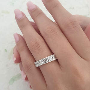 14KソリッドゴールドムードエタニティバンドハーフエメラルドカットハーフラウンドカットラボダイヤモンドDEF-VSフルエタニティダイヤモンドバンド - Product Image 4