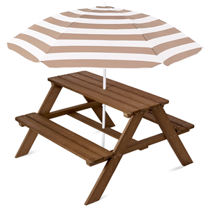 Table de pique-nique pliable en bois pour enfants avec sièges intégrés et parapluie réglable pour activités de plein air, repas, école, hôtel - Product Image 1