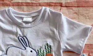 Grosir Pakaian Butik Anak Hari Paskah Kelinci Wortel Atasan Katun Seersucker Celana Pendek Bayi Laki-laki Pakaian 2 Potong Pakaian