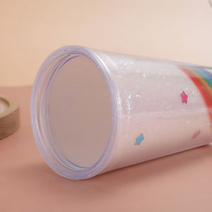 Colorful 450ml Magical Unicorn Double Wall <b>Plastic</b> Tumbler with <b>Straw</b> and Sparkling Glitter unicorn magic tumbler - Product Image 5