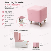 Fauteuil de pédicure de luxe rose à dossier haut avec bassin de spa pour les pieds, mobilier de salon de manucure, fauteuil de massage des pieds, fauteuil spa pour les pieds