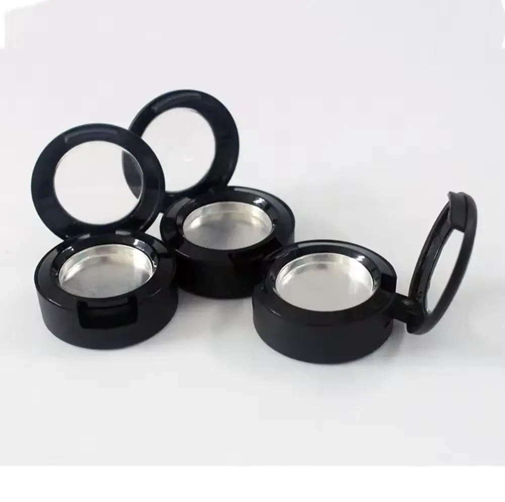 Dia.26mm boş göz farı kabı parlak siyah ruj allık durumda toz kompakt özel marka göz farı paleti pencere ile