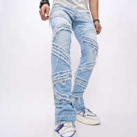 Fabricant de Vêtements pour Hommes Jeans Effilochés Homme Pantalons Empilés Mode Glands Streetwear Slacks Stretch Denim Patchwork Évasé