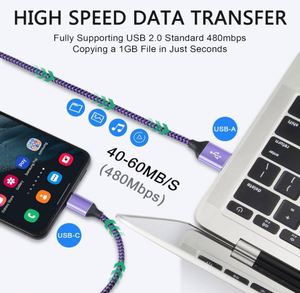 Échantillon Gratuit - Câble de Charge Rapide USB vers Type C en Nylon Tressé 2.4A (1M, 2M, 3M) pour iPhone 15, 16, Samsung - Câble de Données USB C - Product Image 6