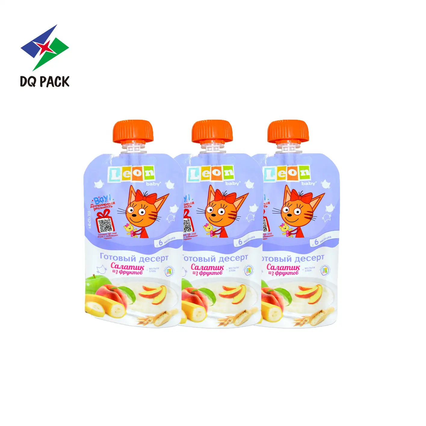 DQ PACK Food Grade Squeeze Suction Nozzle Bag Liquid Kid Juice Fruit Puree Baby Food Stand up Spout Pouch