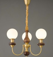 Lámpara de Techo Colgante de Tres Luces de Madera de Nogal Negro y Cristal para Sala de Estar, Hotel, Restaurante