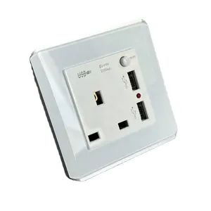 USB-Steckdose UK 13a weiß gehärtetes Glas Wand steckdose 110 ~ 250V Wand pulg Metallrahmen