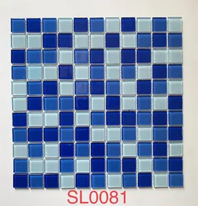 Popular Glass Mosaic Mixed White Blue Square Glass Mosaic Tile Outdoor Swimming Pool Mosaic