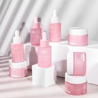 Pot en verre rose pour emballage de produits de soin, 30ml 50ml 60ml 100ml, pot à crème givré mat translucide coloré avec couvercles blancs