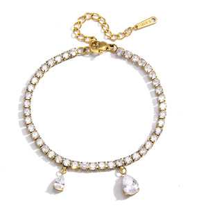 Bracelet en chaîne en acier inoxydable avec zircon et breloques goutte d'eau, bijoux de fête - Product Image 5