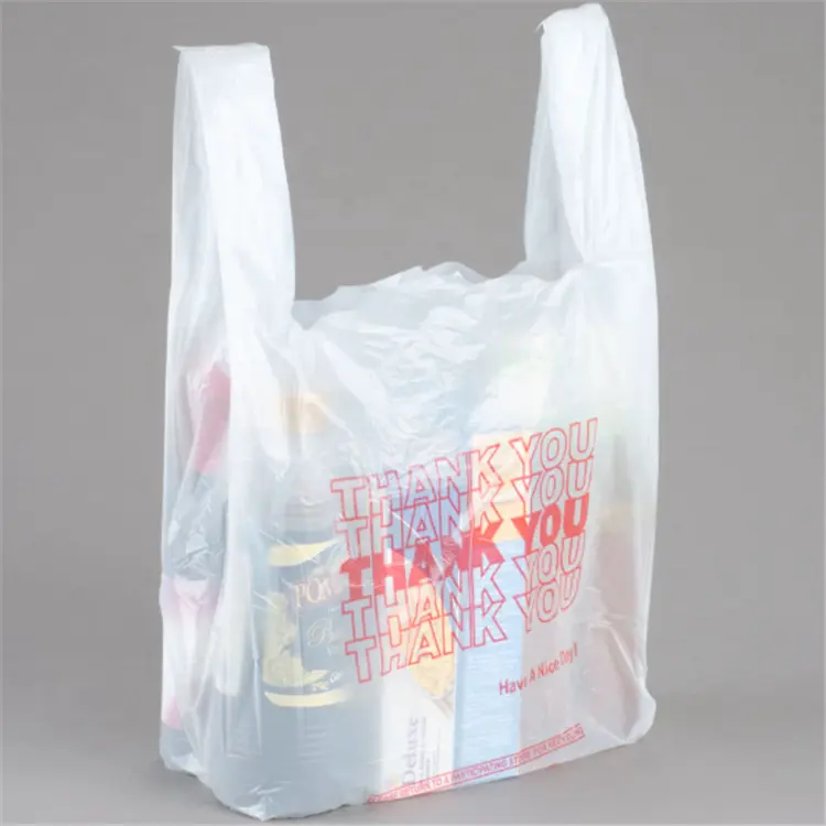 도매 T 셔츠 가방 생분해 성 재활용 플라스틱 감사합니다 캐리어 가방 명확한 PE 쇼핑 패키지 Hdpe Ldpe 플라스틱 가방