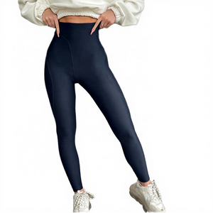 Leggings de yoga taille haute moulants, couleur unie noire, en Spandex/Nylon, respirants et légers - Product Image 1